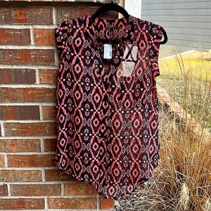 MAURICES Ladies S Sheer Aztec Salmon 🍣 & Black Sleeveless Top NWT